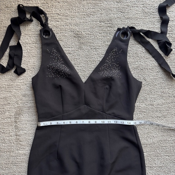 Zara Black Midi Dress Rhinestone Detail | Tie Strap Bodycon - Large - Picture 6 of 8